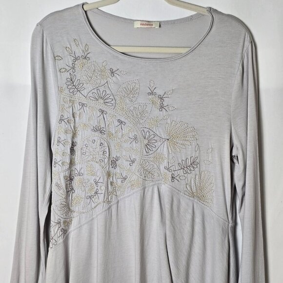 Sundance Gray Embroiderd Thin Long Sleeve Asymmetrical Shark Bite Blouse Top L - Picture 4 of 11